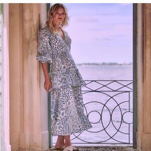 Alexis linen ruffle midi dress in blue S